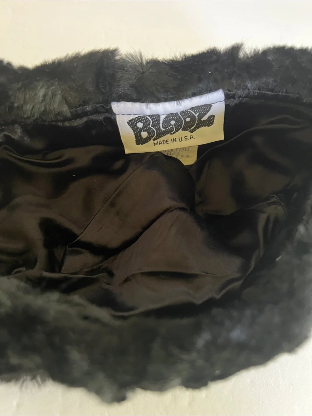 BLOOZ Vintage Blue Denim and Black Faux Fur Trim Bucket Hat